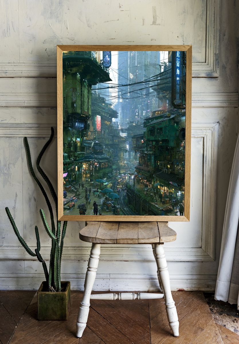Cyberpunk City Alley Illustration Poster. room preview