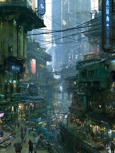 Cyberpunk City Alley Illustration Poster.
