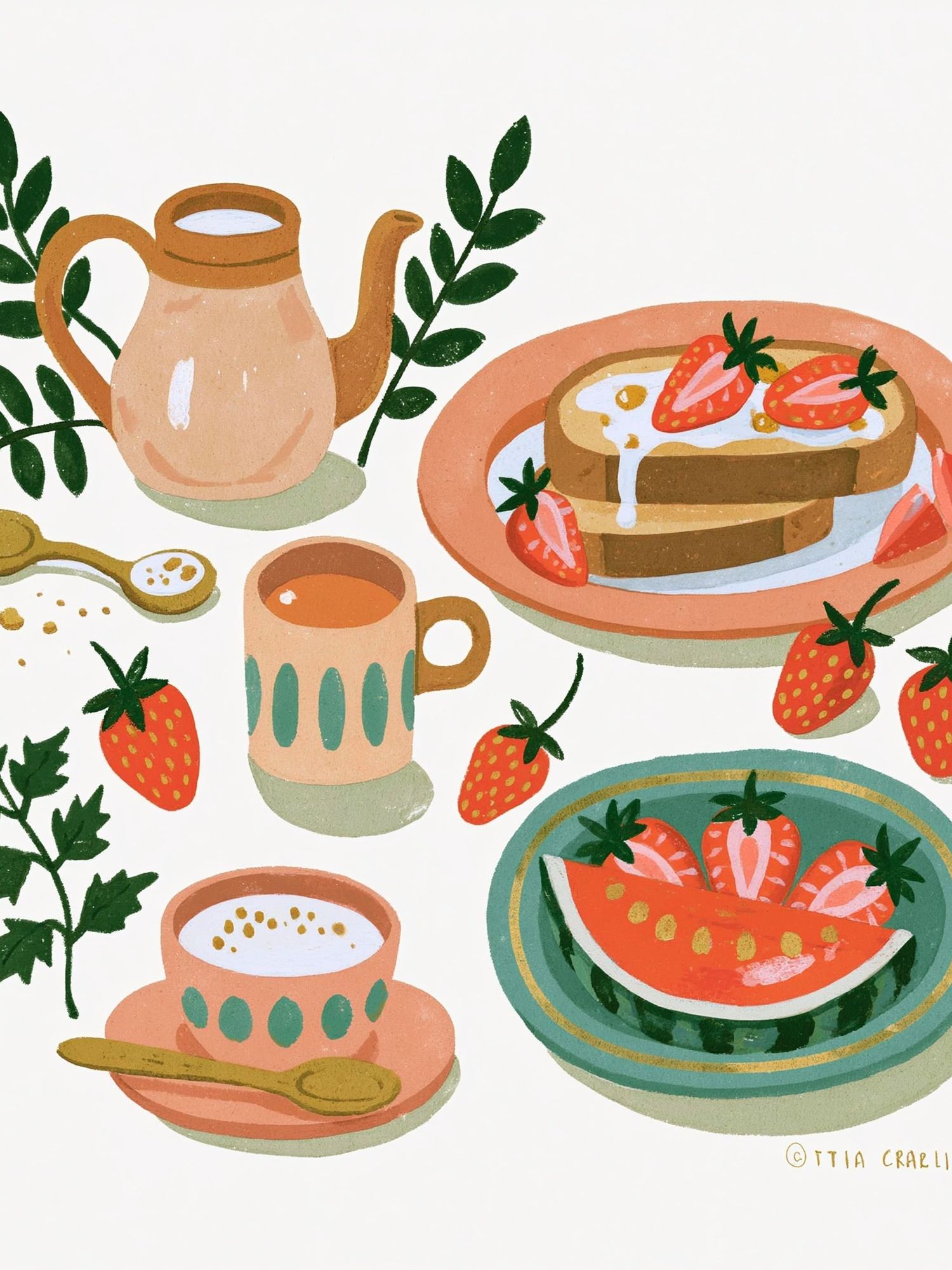 Strawberry Breakfast Illustration Poster. poster — illustration art
