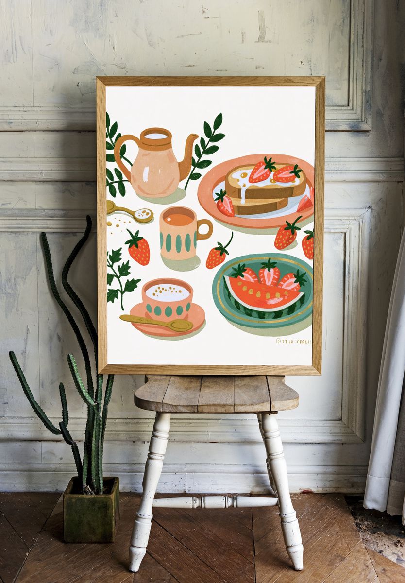 Strawberry Breakfast Illustration Poster. — room view 1