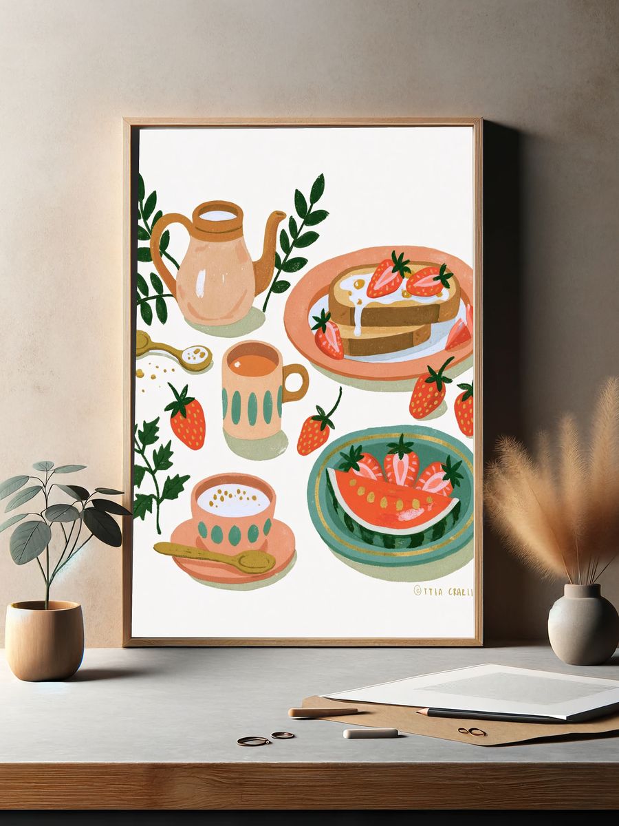 Strawberry Breakfast Illustration Poster. — room view 2