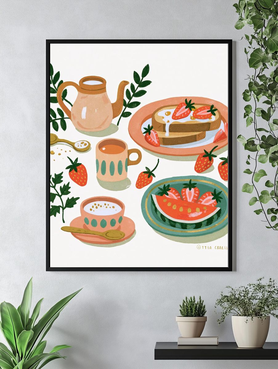 Strawberry Breakfast Illustration Poster. — room view 4