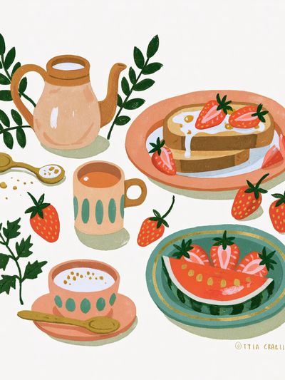 Strawberry Breakfast Illustration Poster.
