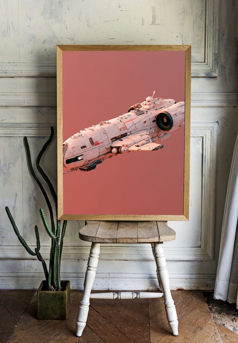 Retro Spacecraft — Illustration Print. — room view 1