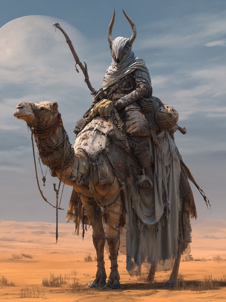 Desert Nomad Camel Rider Print. poster — illustration art