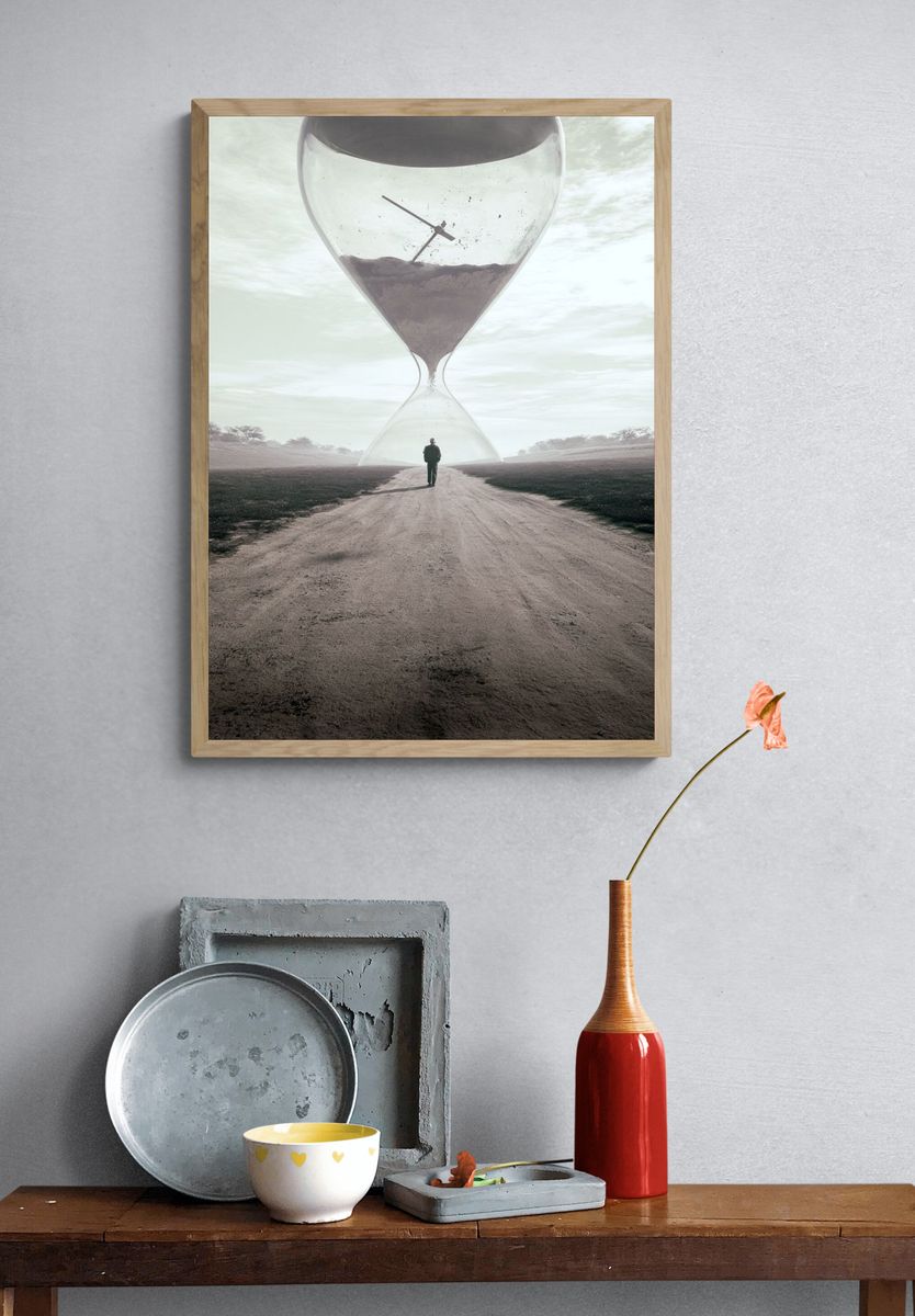 Surreal Hourglass Landscape Poster. — room view 3