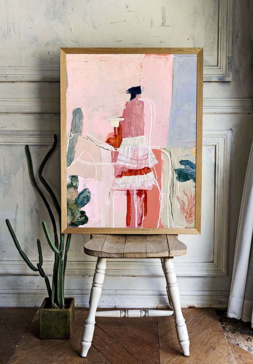 Pastel Cactus Figure Illustration Poster. room preview