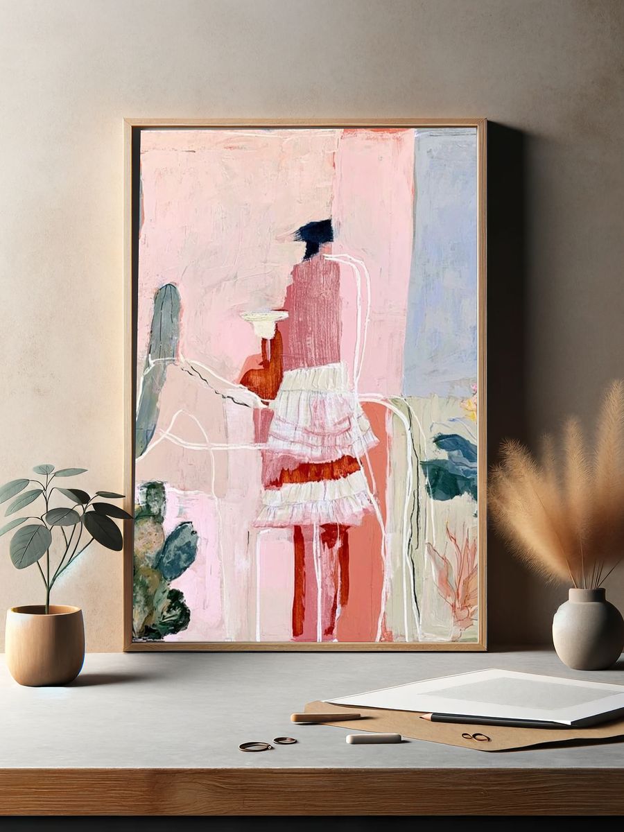 Pastel Cactus Figure Illustration Poster. — room view 2