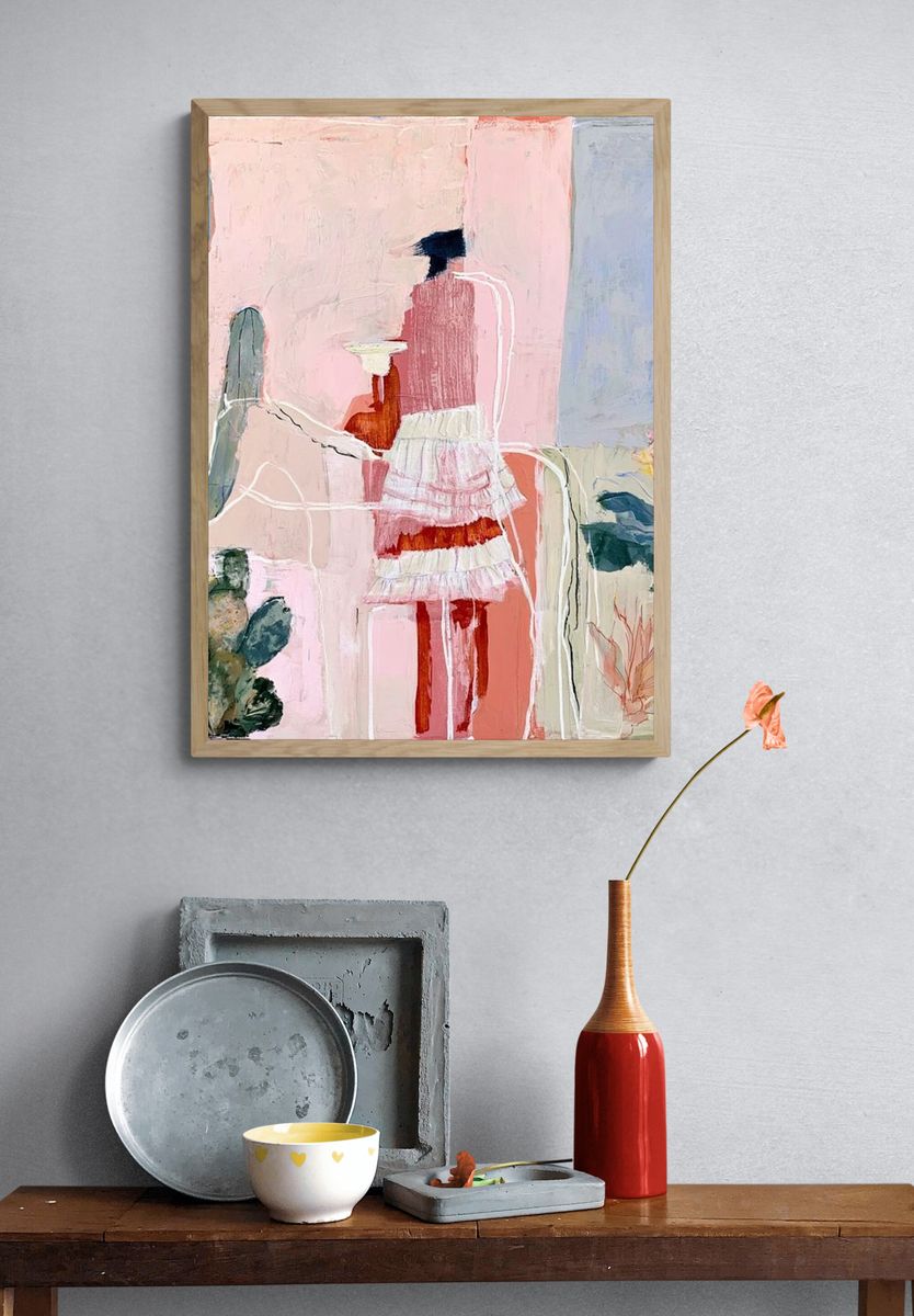 Pastel Cactus Figure Illustration Poster. — room view 3