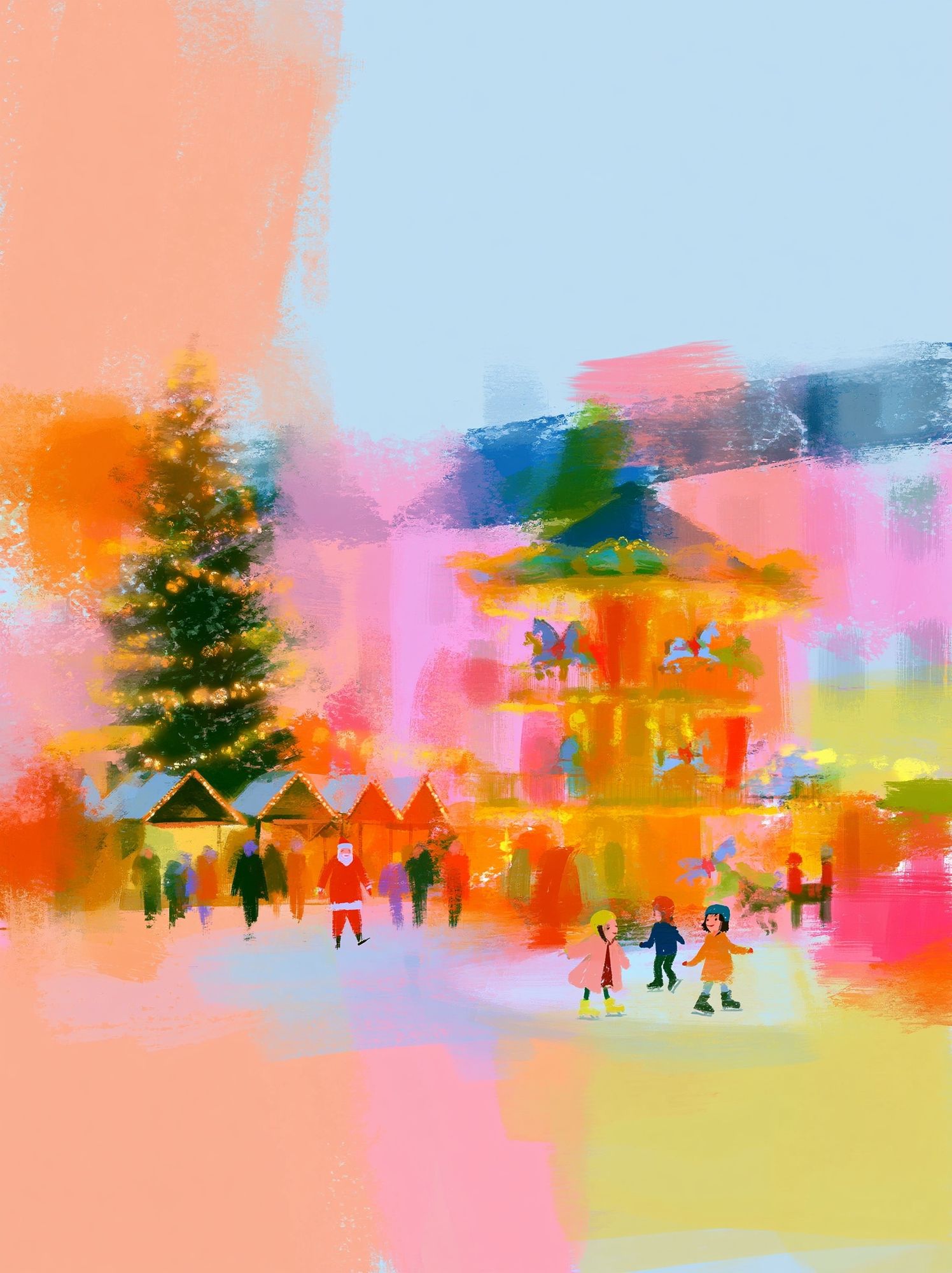 Festive Winter Village Illustration Poster. poster — illustration art