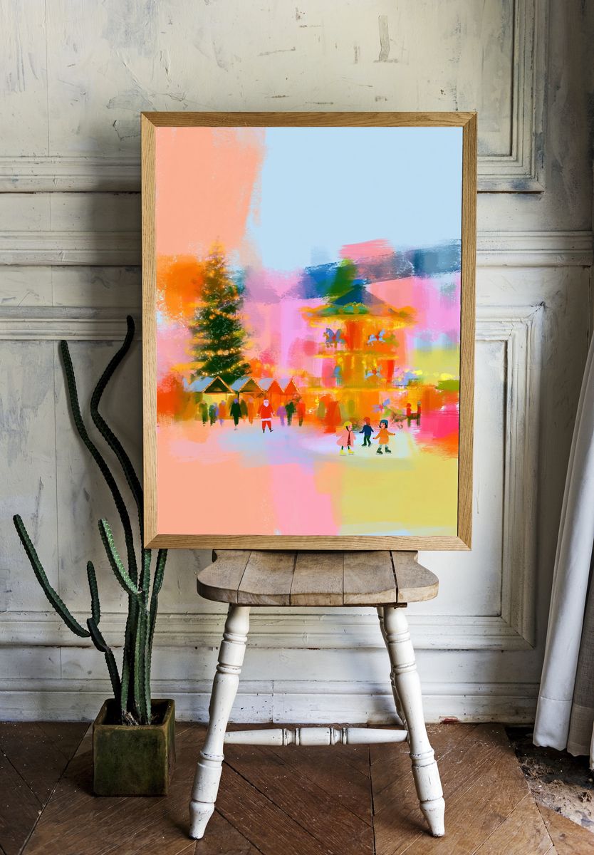 Festive Winter Village Illustration Poster. room preview