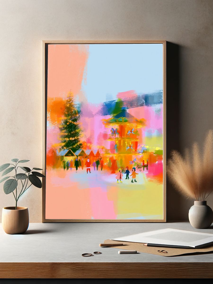 Festive Winter Village Illustration Poster. — room view 2