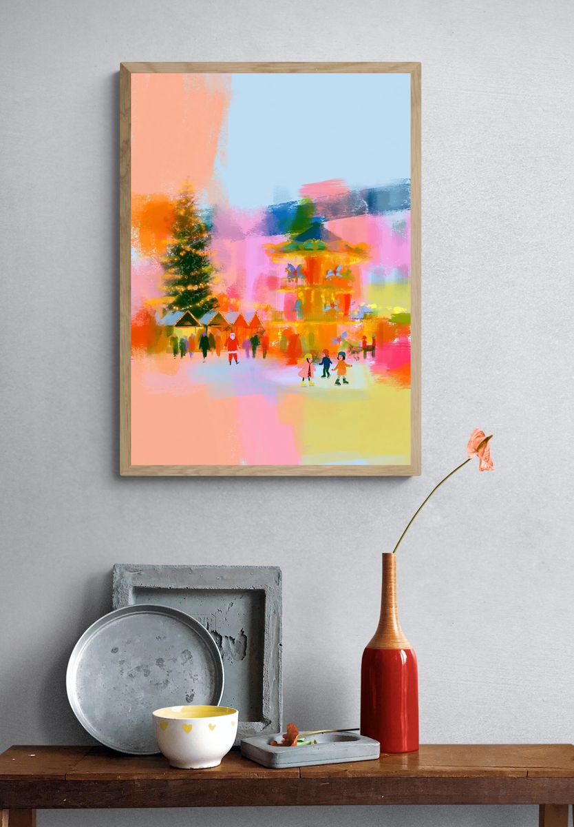 Festive Winter Village Illustration Poster. — room view 3
