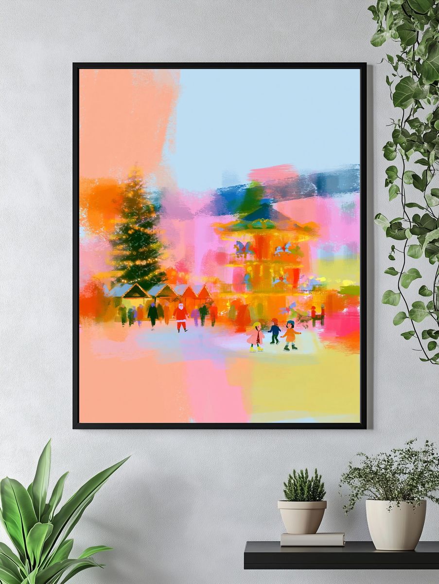 Festive Winter Village Illustration Poster. — room view 4