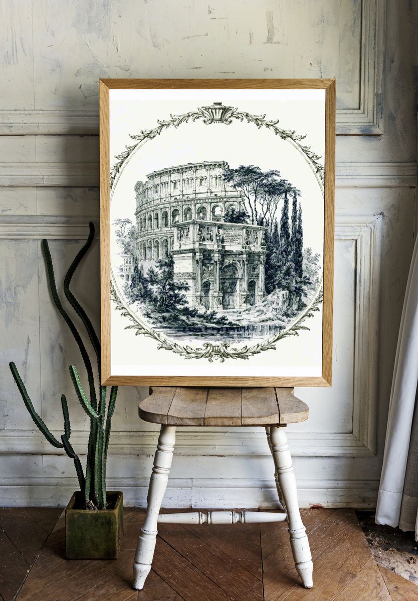 Roman Colosseum Ink Illustration Poster. — room view 1