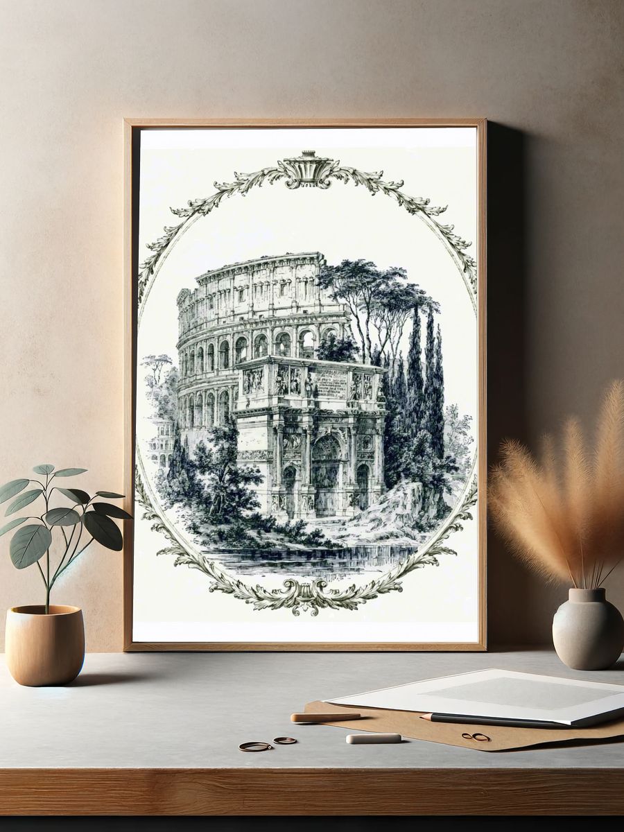 Roman Colosseum Ink Illustration Poster. — room view 2