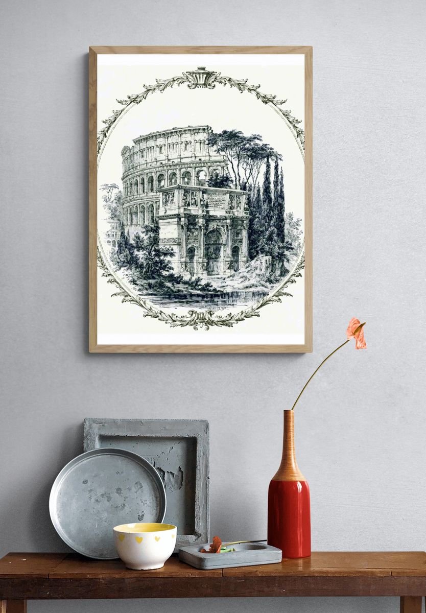 Roman Colosseum Ink Illustration Poster. — room view 3