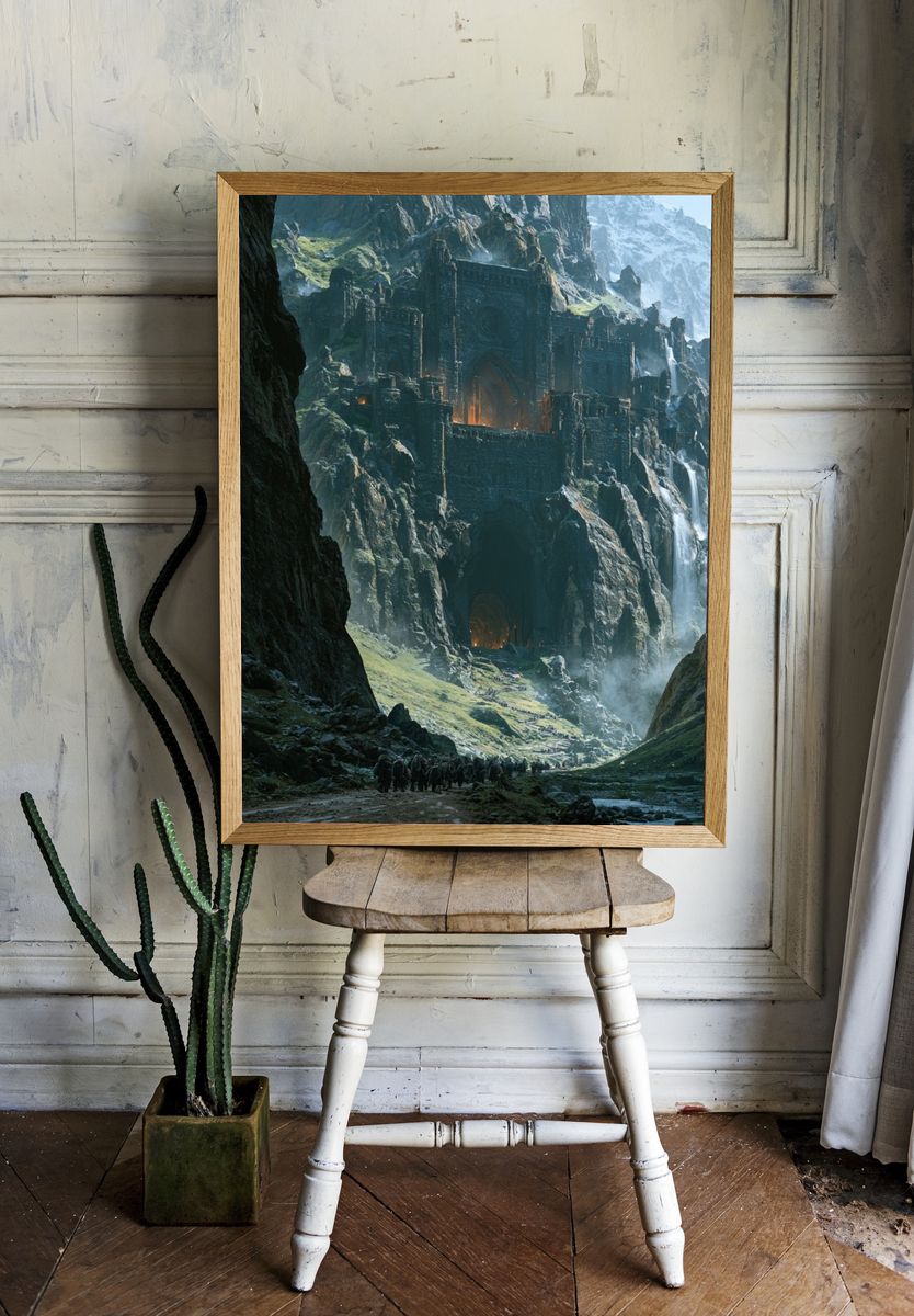 Mountain Fortress Fantasy Art Print. room preview