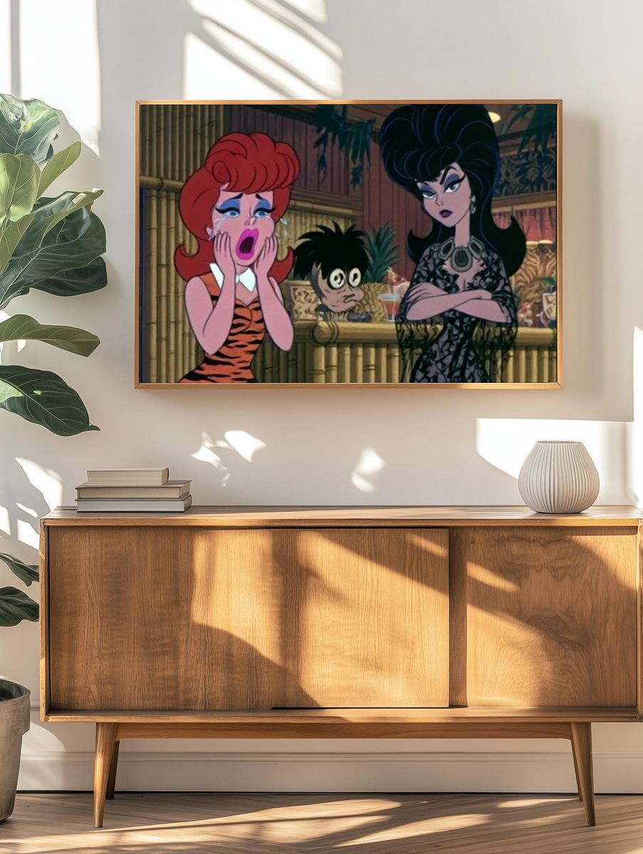 Elvira and Redhead Cartoon Poster. — room view 3