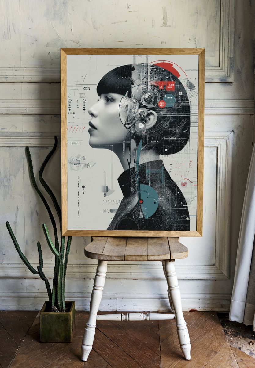 Cybernetic Profile Illustration Poster. — room view 1