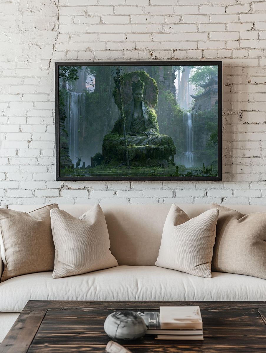 Mossy Temple Guardian Fantasy Print. room preview
