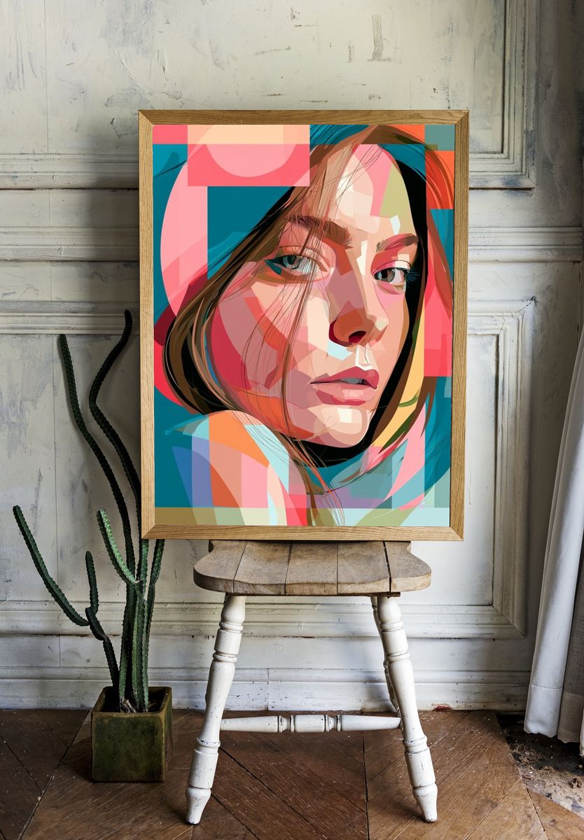 Geometric Woman Portrait Print. room preview