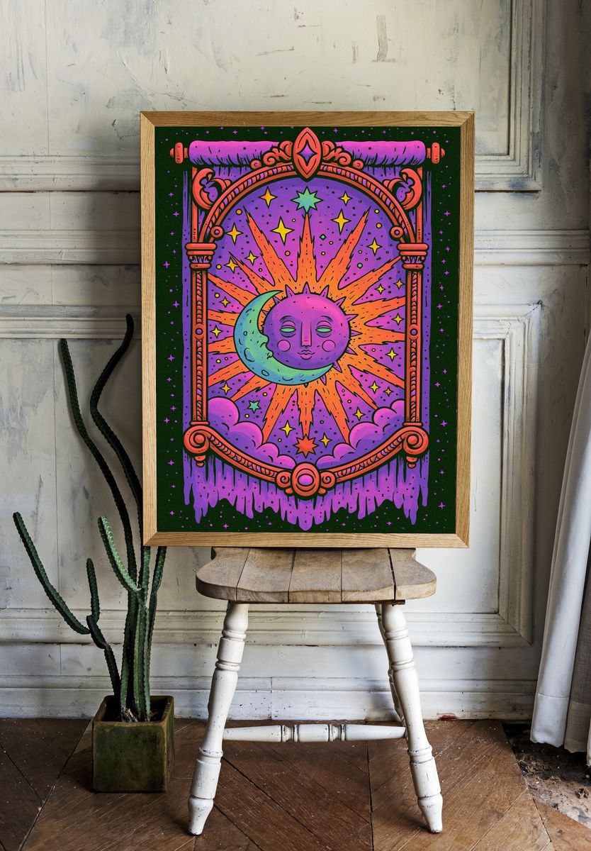 Celestial Moon Sun Poster. room preview