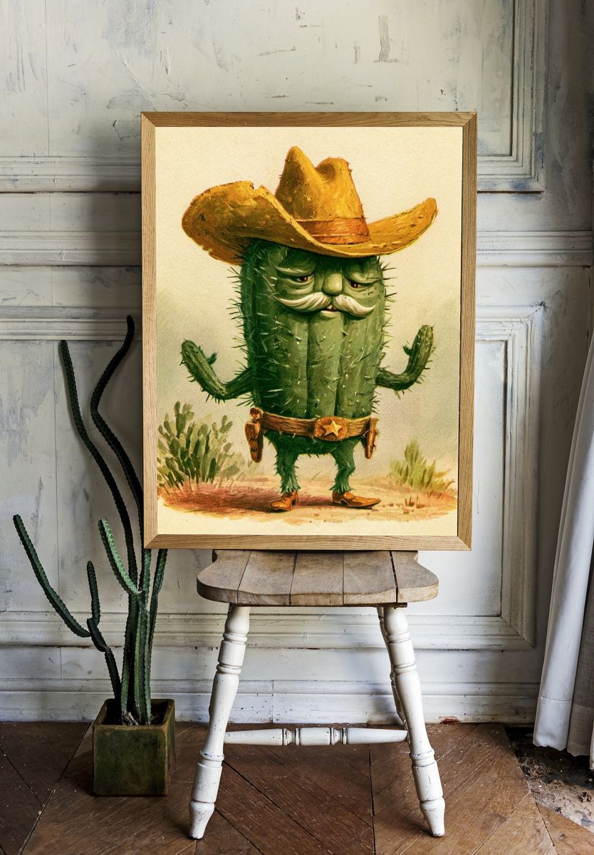 Cowboy Cactus Illustration Poster. — room view 1
