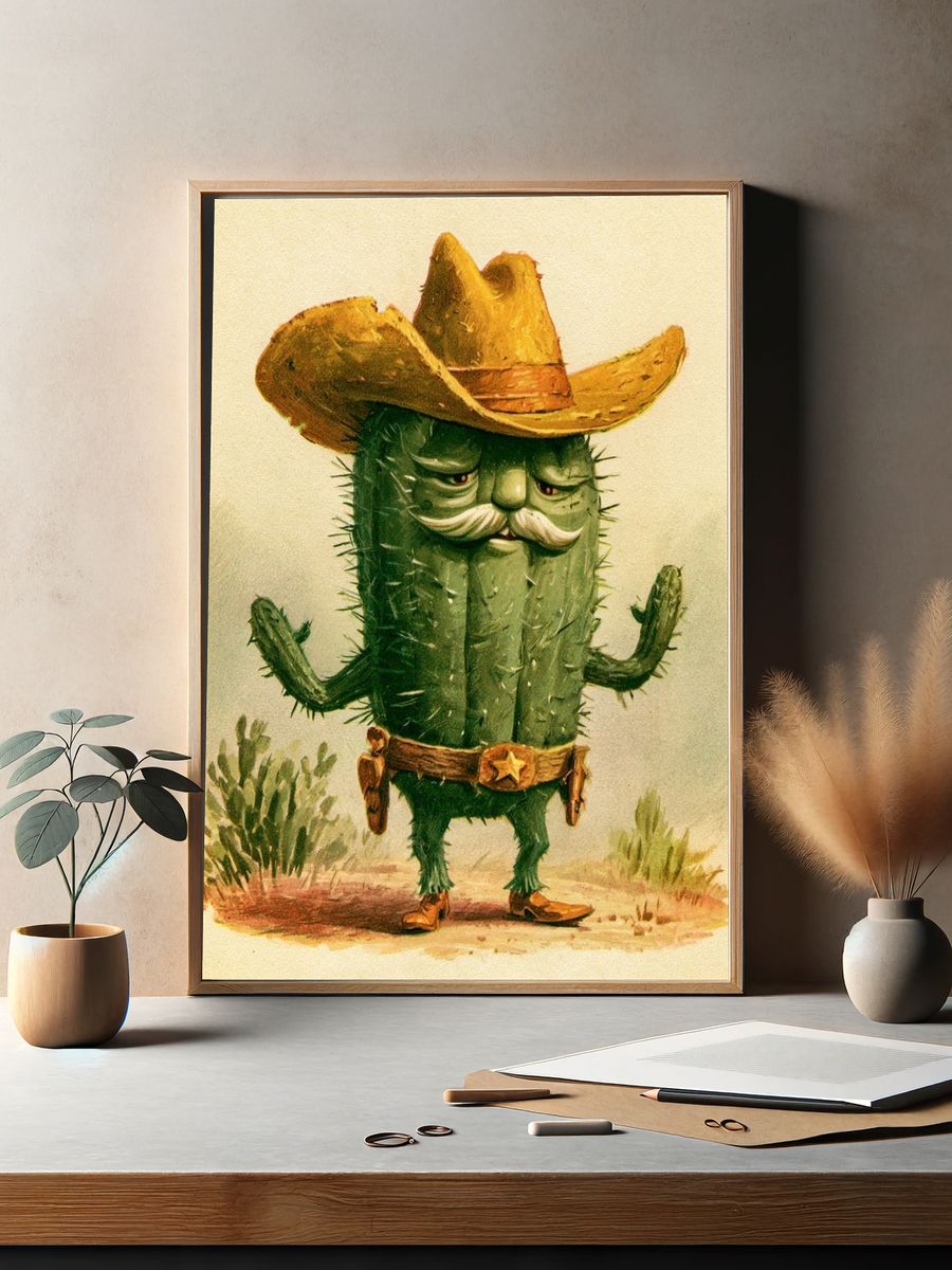 Cowboy Cactus Illustration Poster. — room view 2