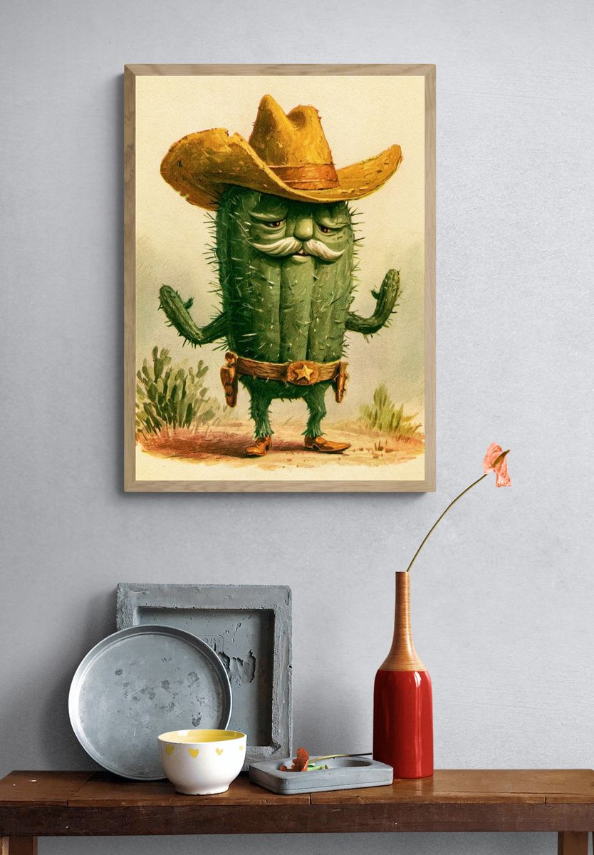 Cowboy Cactus Illustration Poster. — room view 3