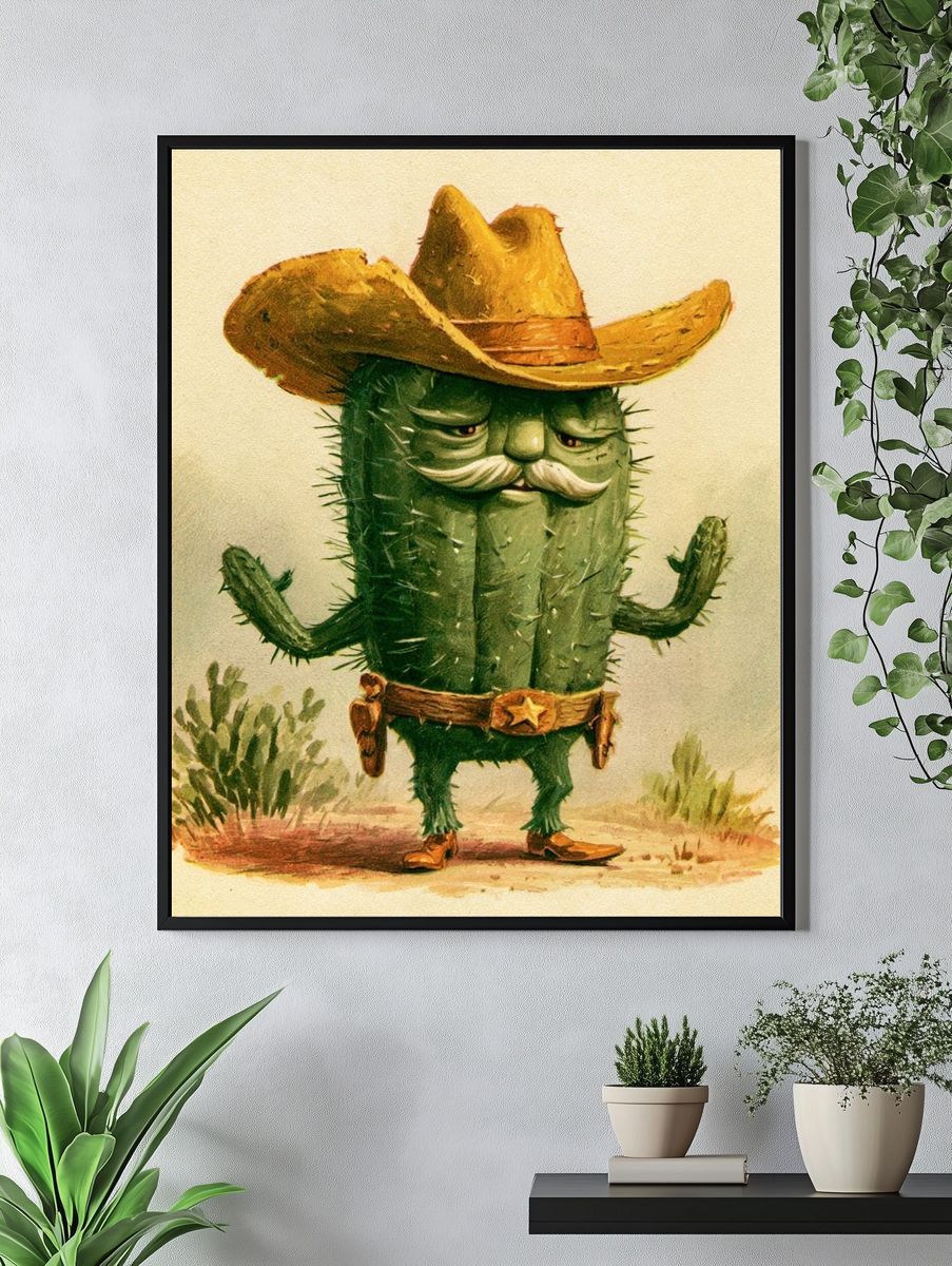 Cowboy Cactus Illustration Poster. — room view 4