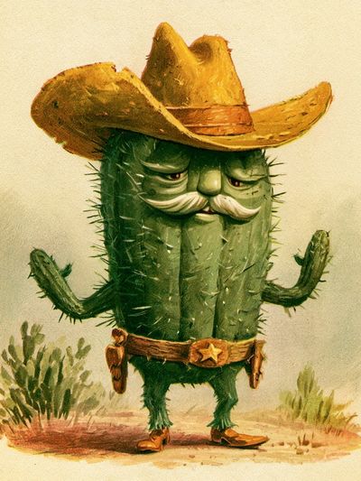 Cowboy Cactus Illustration Poster. poster