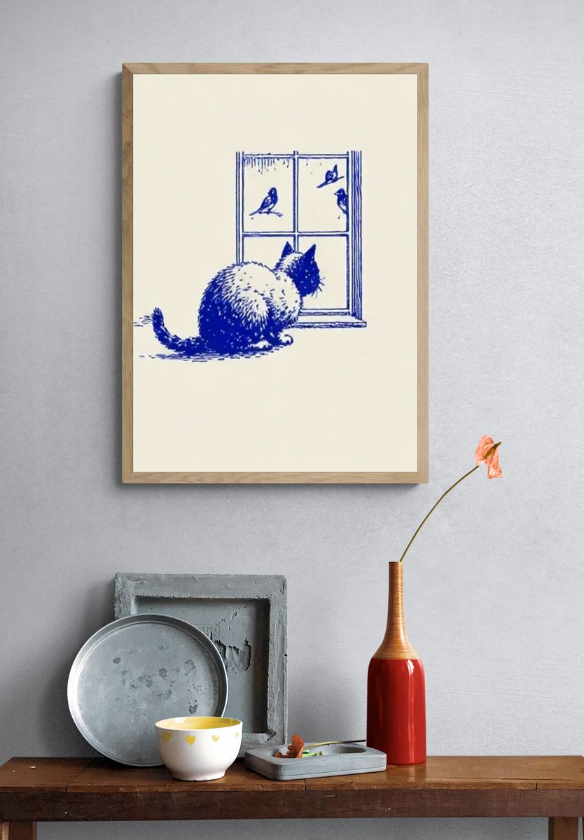 Cat at Window Illustration Print. — room view 3