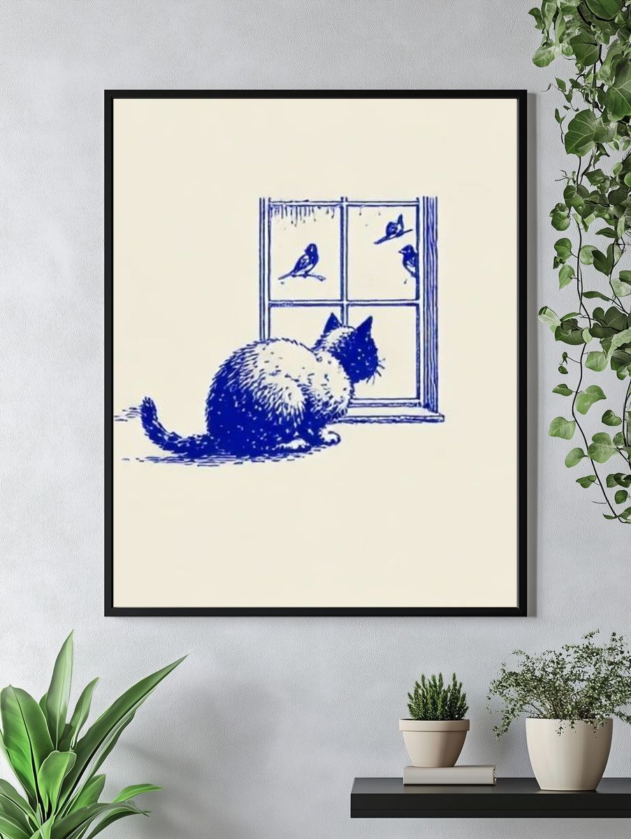 Cat at Window Illustration Print. — room view 4