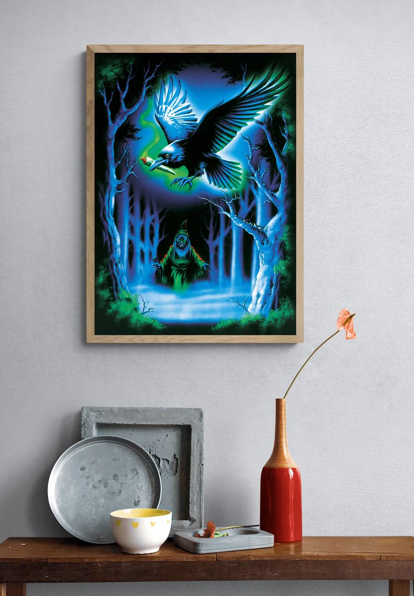 Mystic Raven Forest Illustration Poster. — room view 3