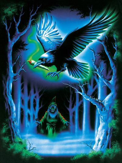 Mystic Raven Forest Illustration Poster.