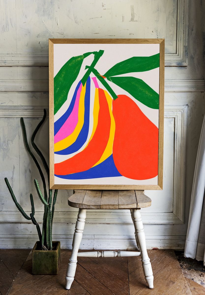 Colorful Pear Illustration Poster. — room view 1