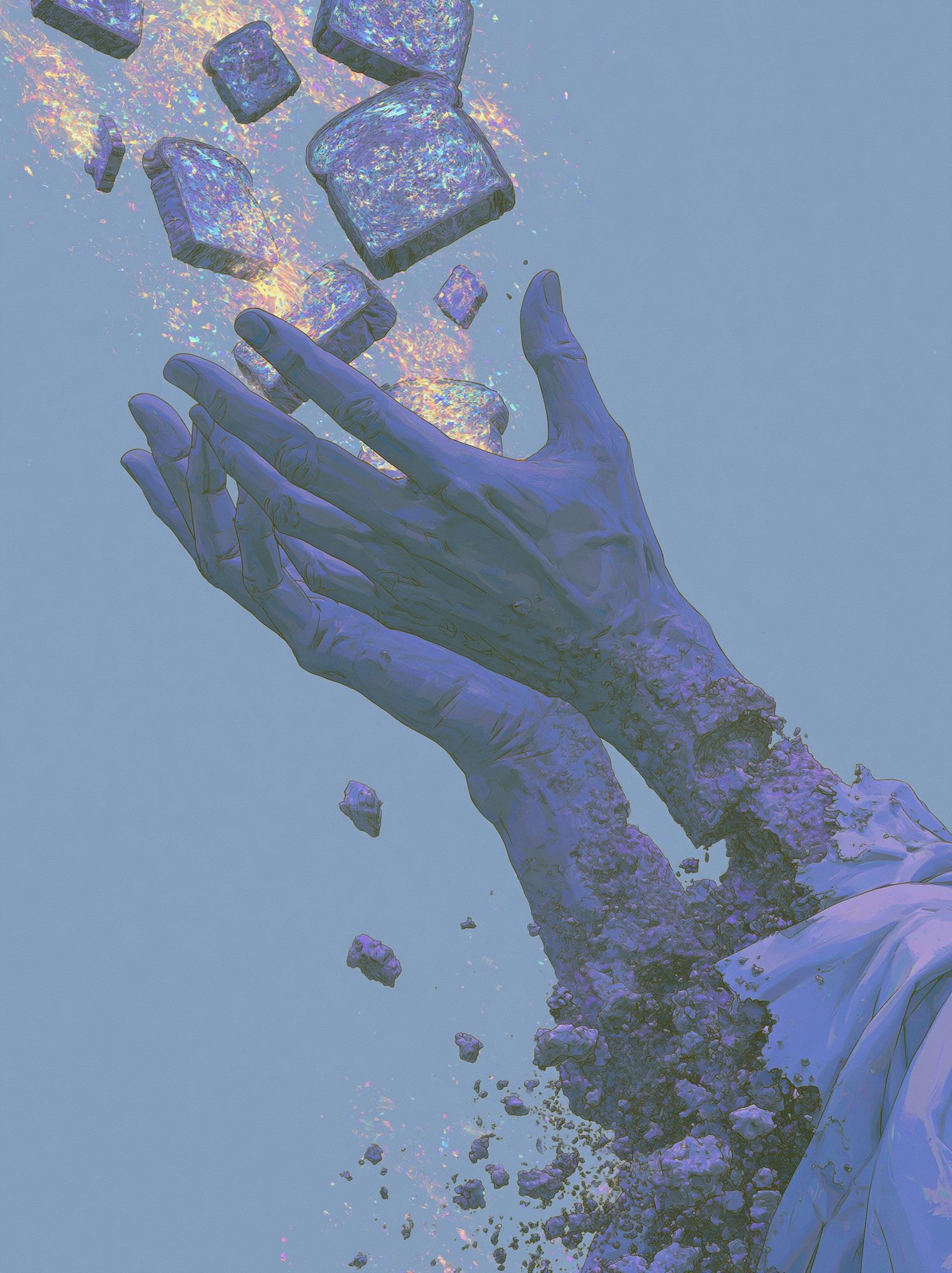 Floating Hands Surrealism Print. poster — illustration art