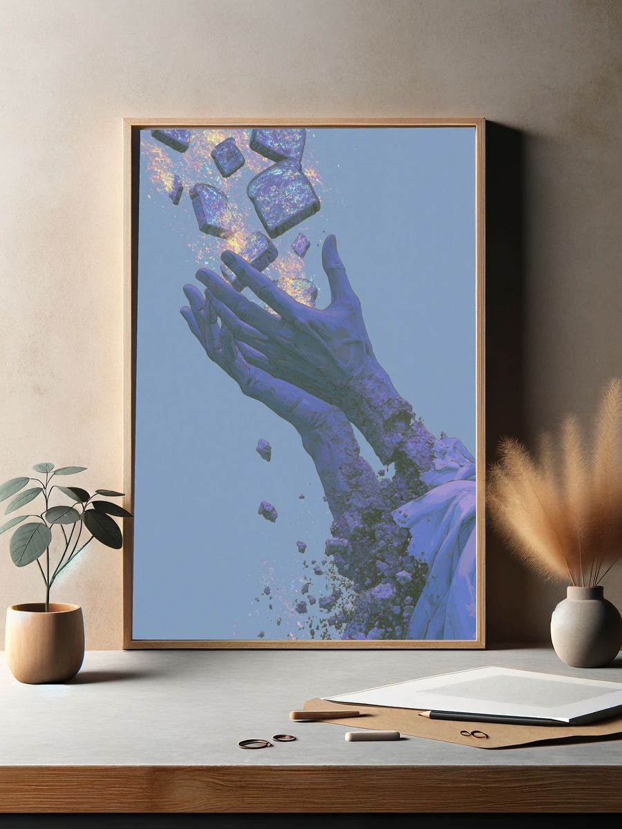 Floating Hands Surrealism Print. — room view 2