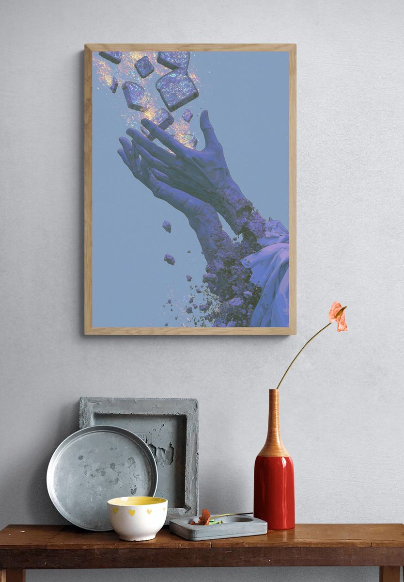 Floating Hands Surrealism Print. — room view 3