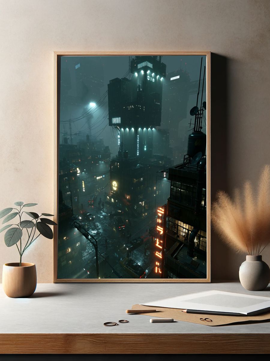 Neon Cyberpunk Cityscape Poster. — room view 2