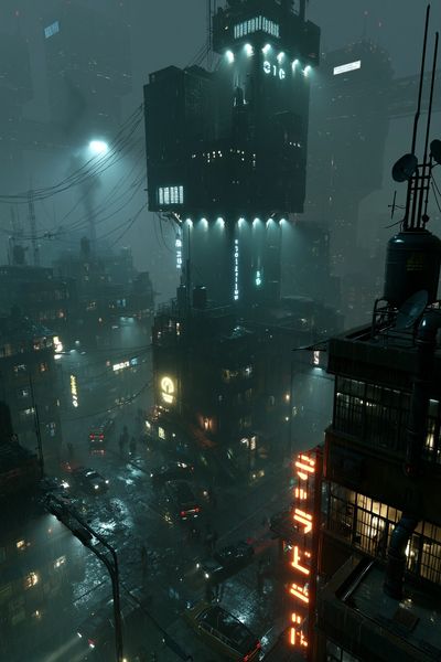 Neon Cyberpunk Cityscape Poster. poster