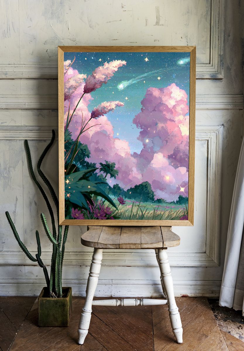 Dreamy Pink Sky Flowers Poster. — room view 1