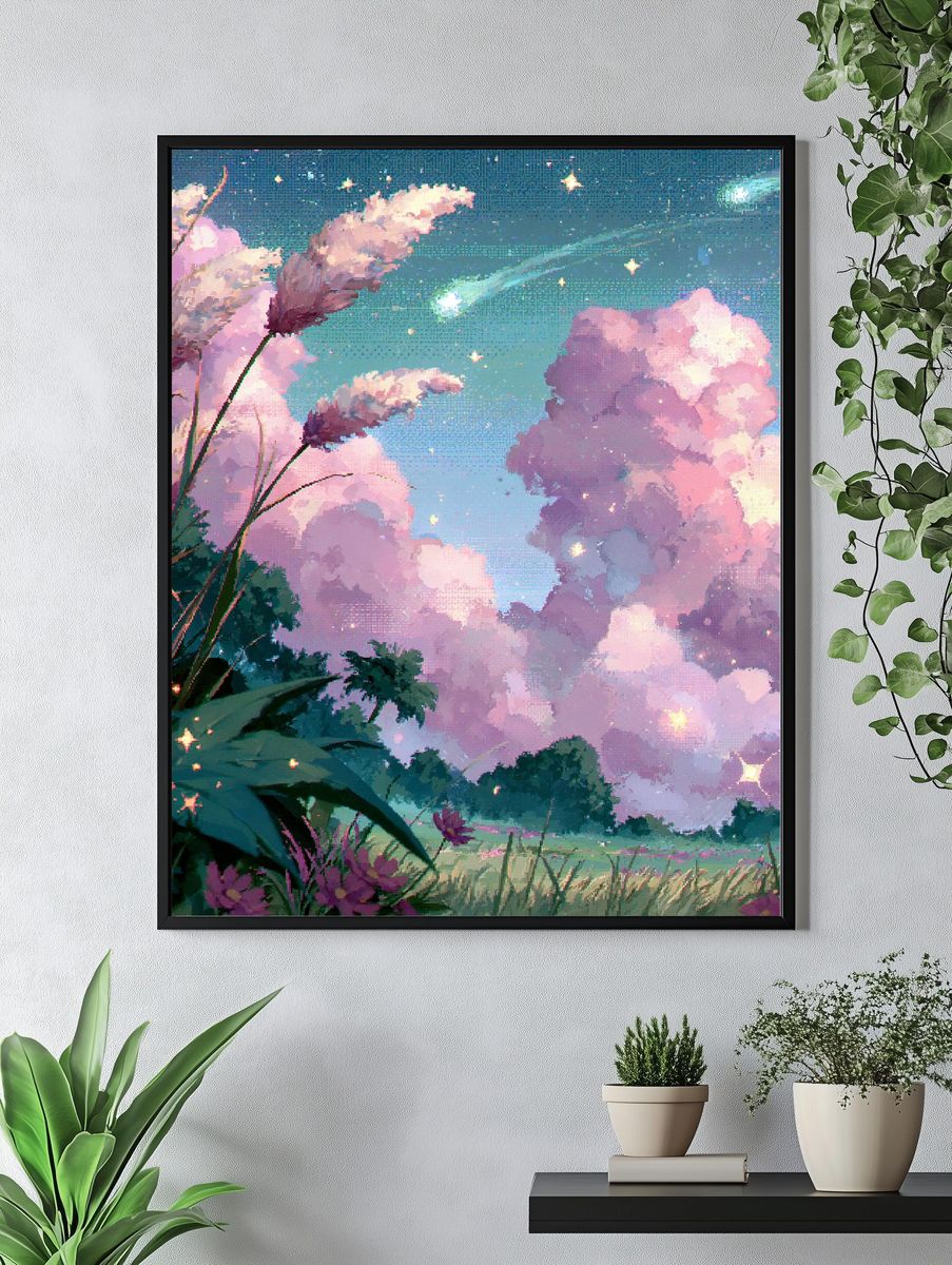 Dreamy Pink Sky Flowers Poster. — room view 4