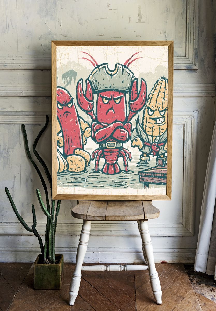 Angry Seafood Crew Illustration Poster. room preview