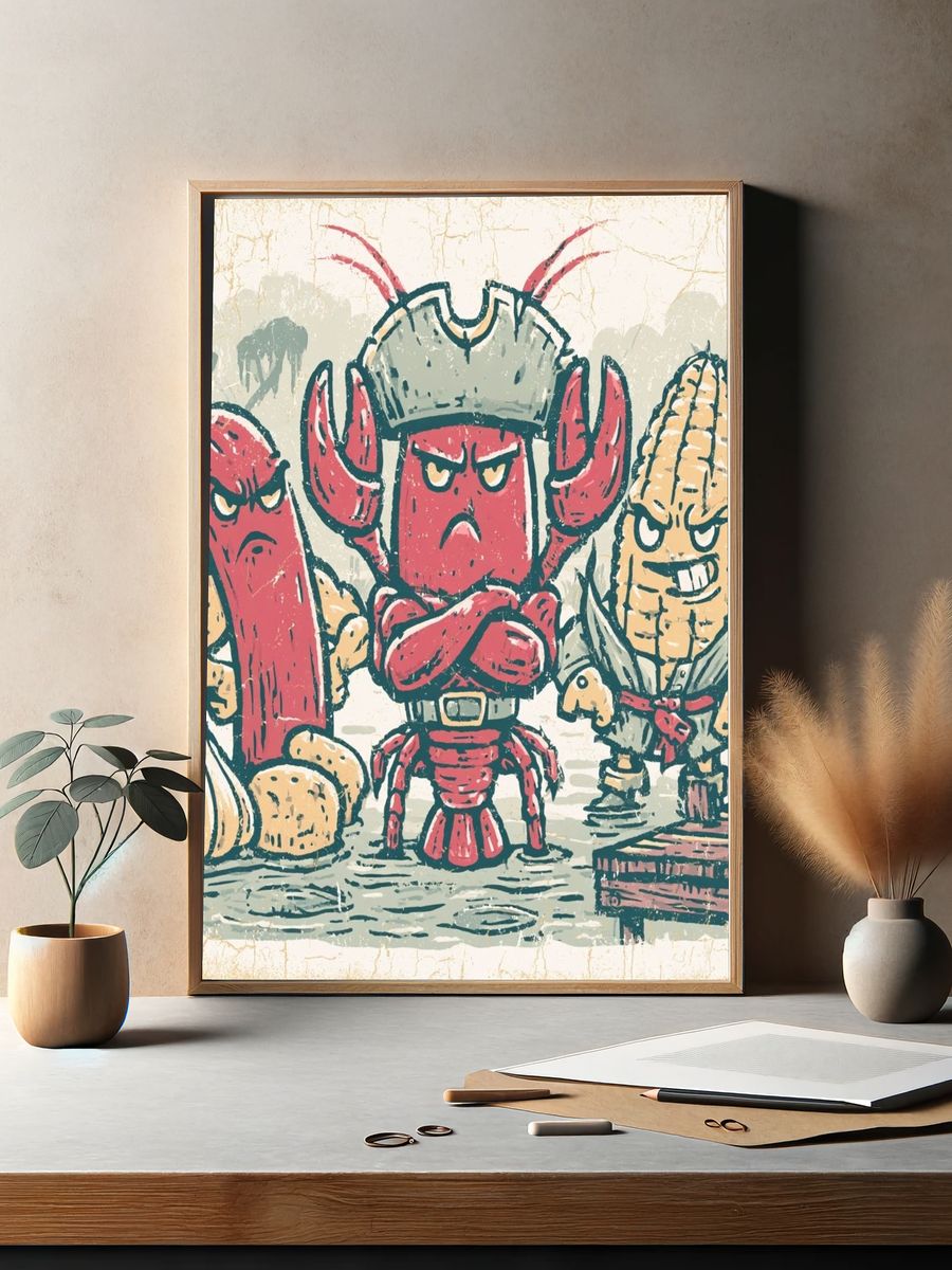 Angry Seafood Crew Illustration Poster. — room view 2