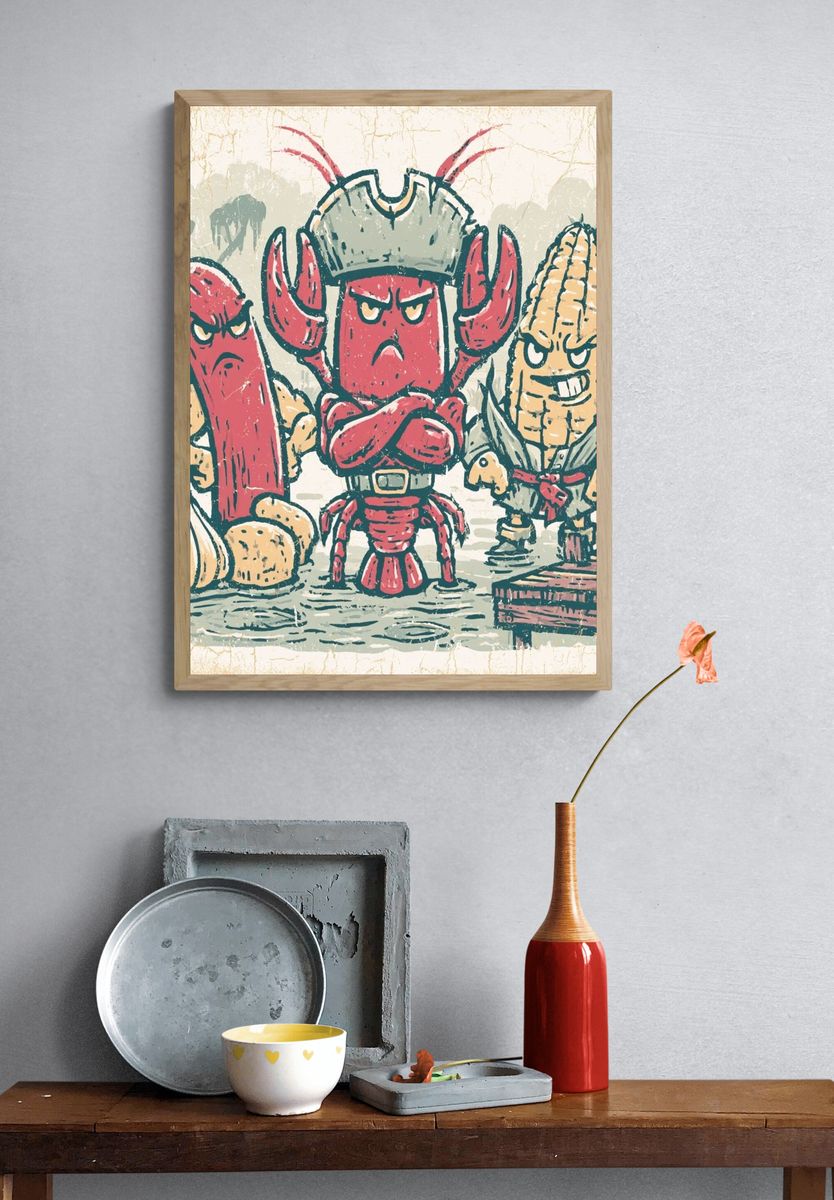 Angry Seafood Crew Illustration Poster. — room view 3