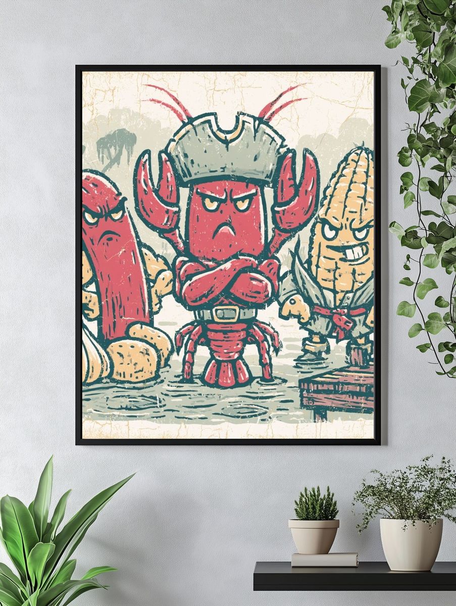 Angry Seafood Crew Illustration Poster. — room view 4