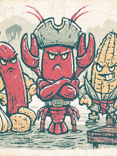 Angry Seafood Crew Illustration Poster.