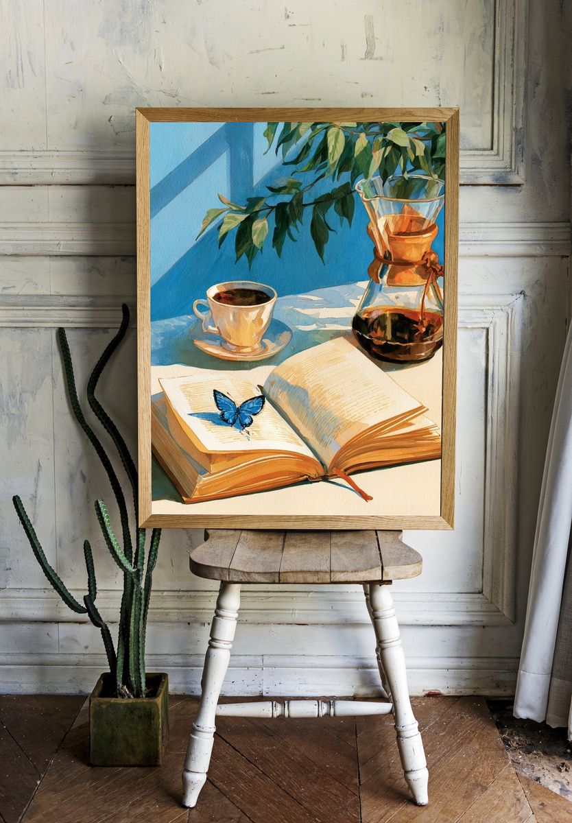 Blue Butterfly Still Life Poster. room preview
